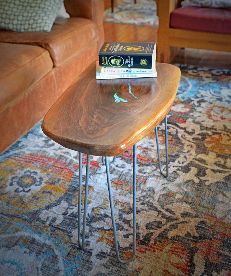 Black Walnut End Table With Turquoise Inlay