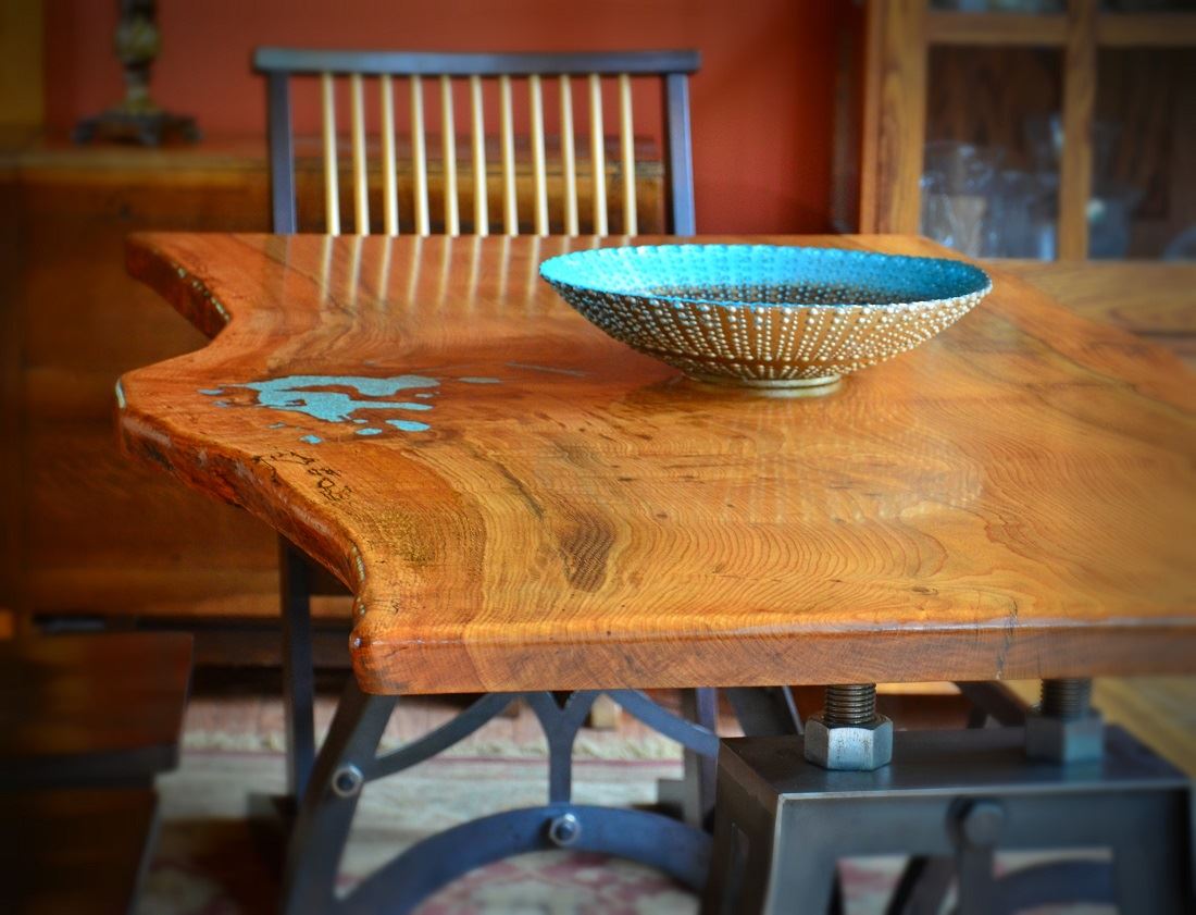 White Oak Dining Table With Turquoise Inlay